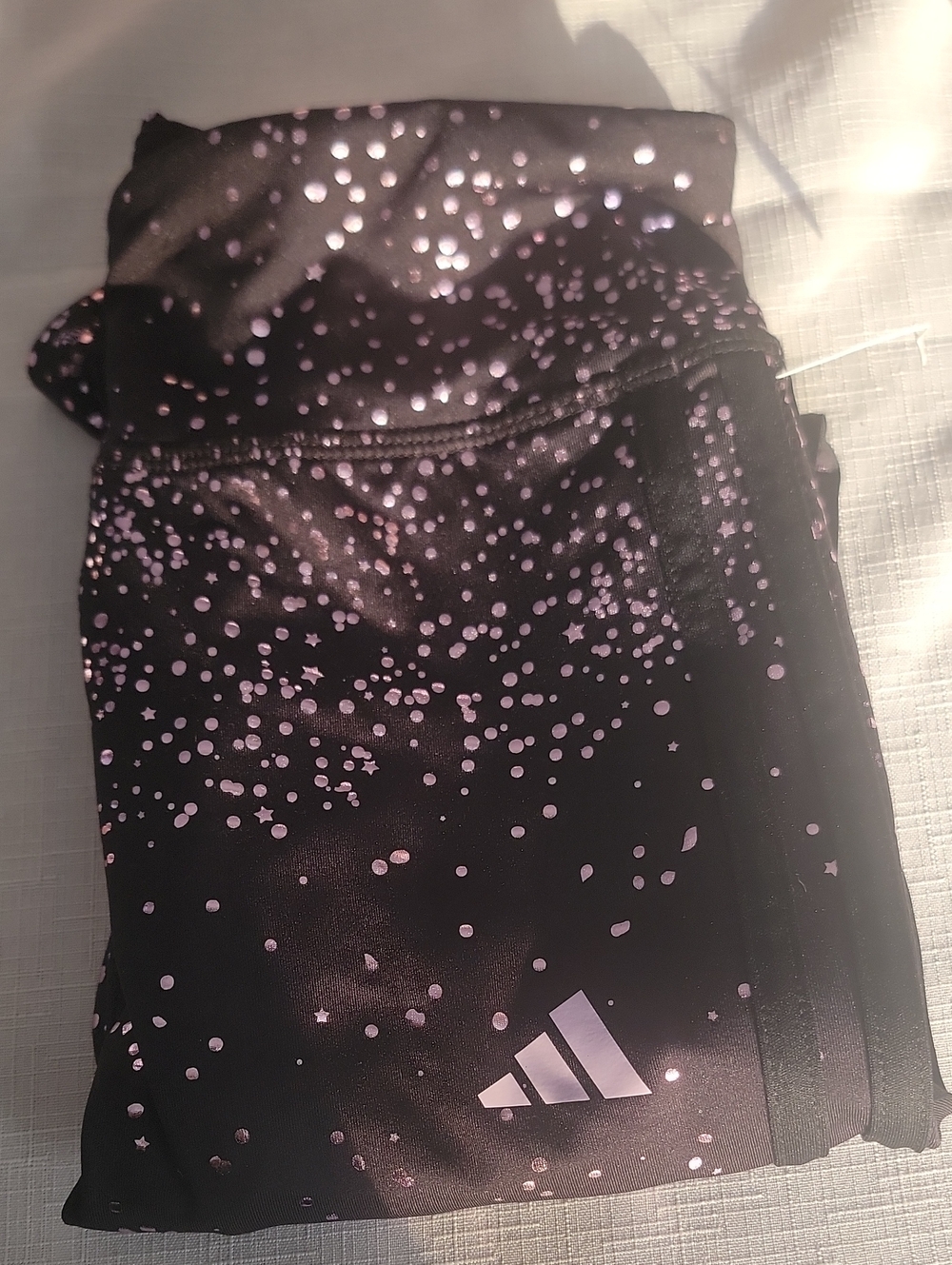 2 Pairs Adidas Black Leggings with Light Pink Dot & Star Print
